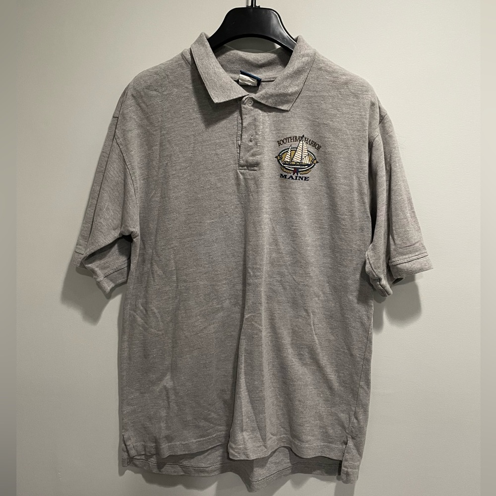 {Old Varsity Brand} Boothbay Harbor Maine Gray Polo Shirt